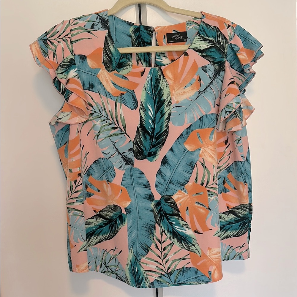 Tropical Ruffle Sleeve Top